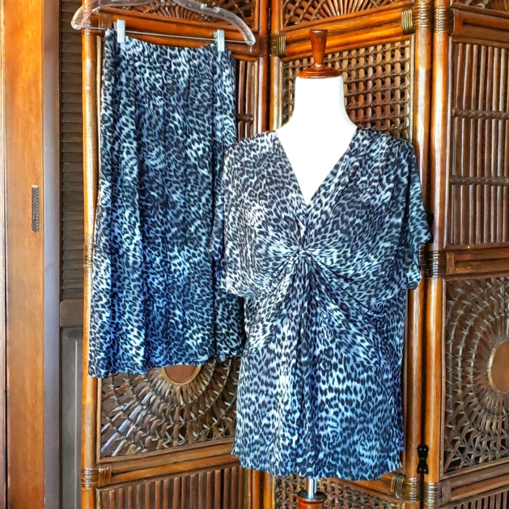 SUSAN GRAVER STYLE Skirt/Top Set Leopard Print 1X